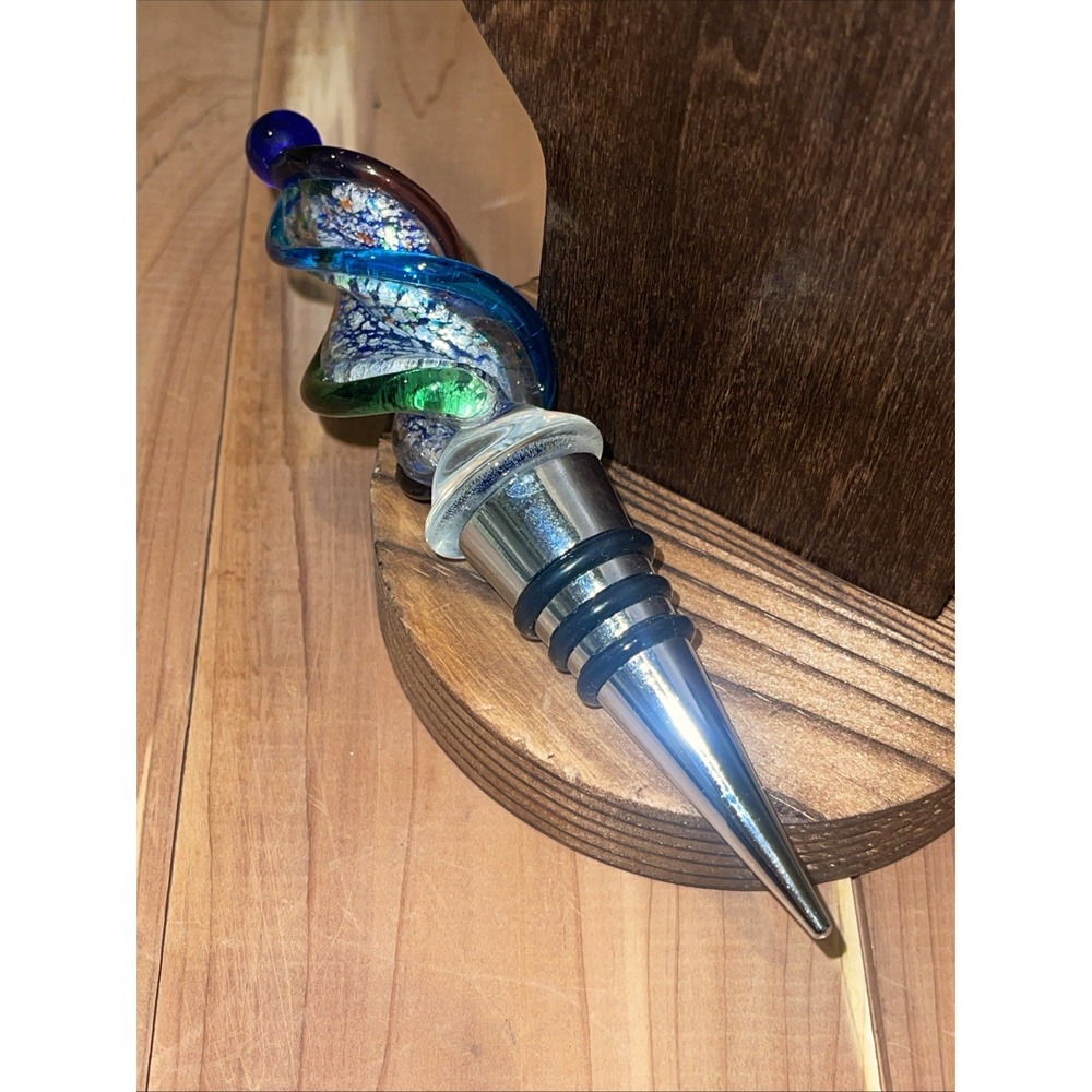 NEW MURANO Glass Wine Stopper - Made in Venezia, Italy - Gold Multi 5"
